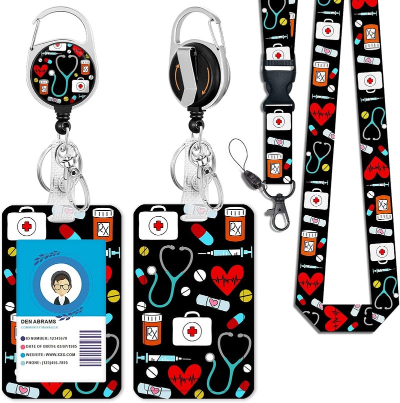 GIANCOMICS ID Badge Holder with Breakaway Lanyard, Retractable Badge Reel Name Tag, Cute Funny Nurse Lanyards for ID Badges Ajustable, Teacher Nurse Work Office Gifts - Image 1